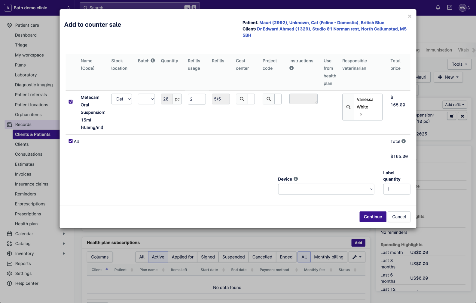 04 - Refills - Patient details - Add to counter sale