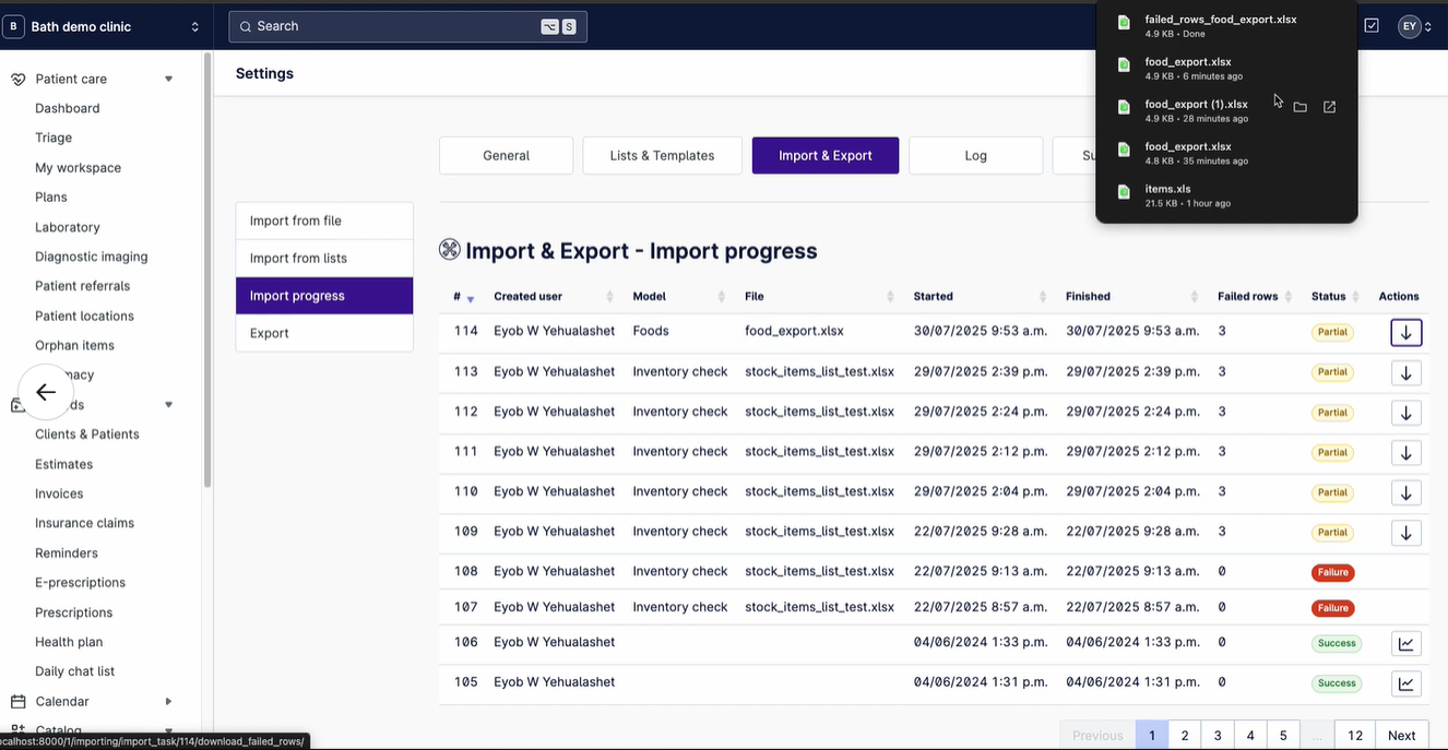 Import from file - export errors