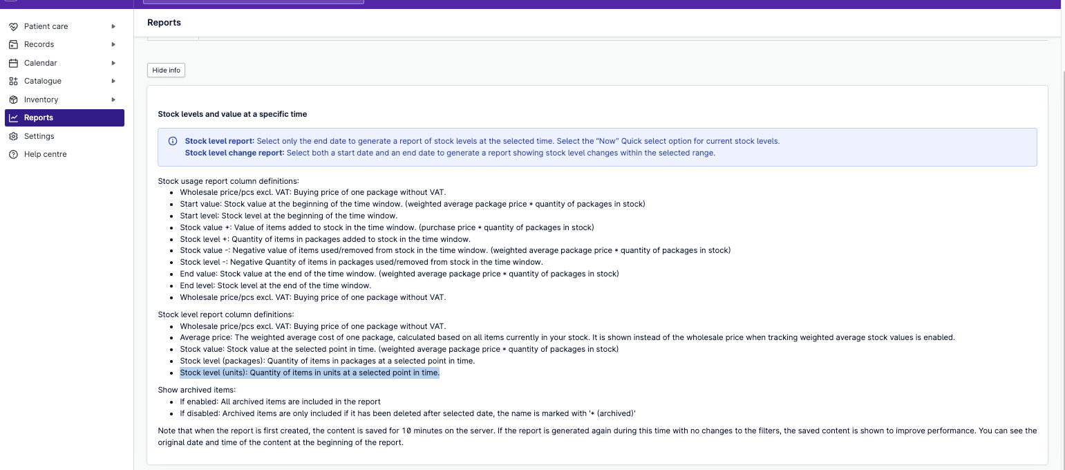 stock level reports 1