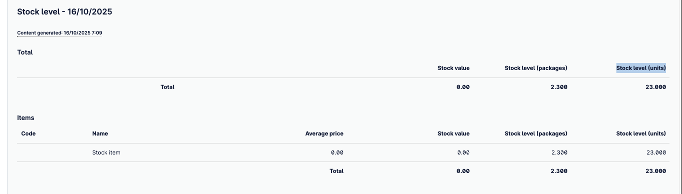 stock level reports 2